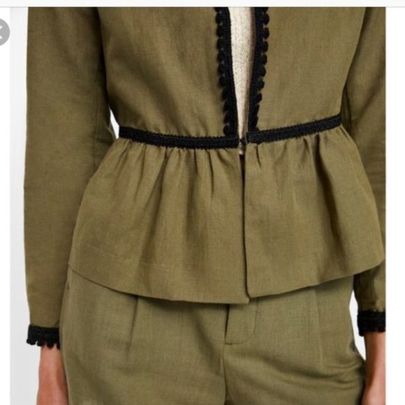NWT ZARA Olive Green Linen blazer Jacket - Picture 3 of 14